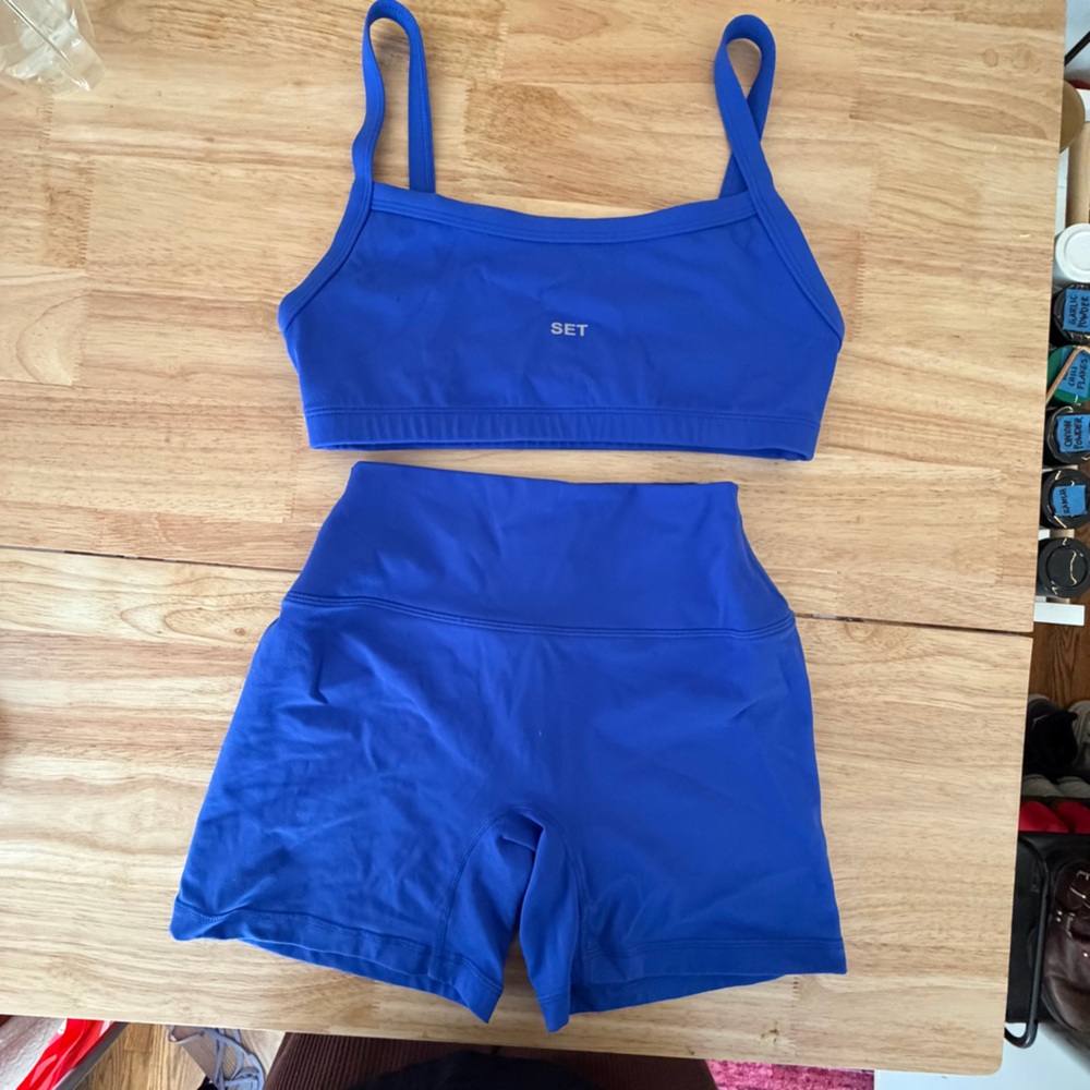 Blue SET Activewear sports bra and Shorts